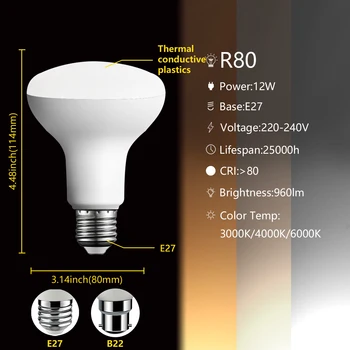 1-10 kom. led грибовидный lampa za kupatilo, glavni prosječna lampa R80 R63 R50 E27 220 v 6 W-12 W u skladu s ERP2.0 bez стробоскопического toplog bijelog svjetla