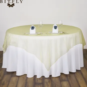 135x135 cm Svečani Stolnjak od prozirnog Organza, Stolnjak za Vjenčanja, na Valentinovo, Obloge na Stol u Restoranu