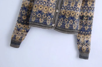 2022 Ženski starinski kardigan s cvjetnim ispis, džemper dugih rukava i gumbe, ženski džemper, džemper оверсайз, ženski casual pletene džemper