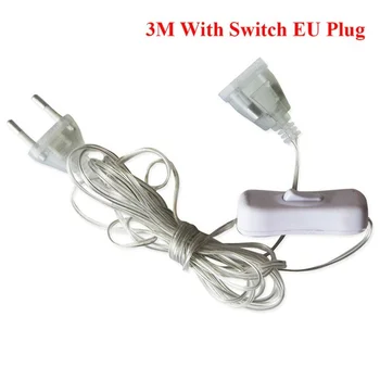 3 m Produžni kabel za Napajanje Kabel za Vijenac s Prekidačem za Uključivanje/ISKLJUČIVANJE EU/US Nožica Led Kabel Adapter za Božićni Vijenac