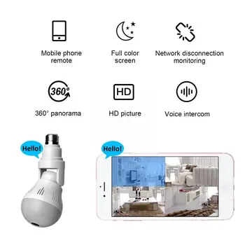 360 Stupnjeva Bežična Lampa Lampa Skladište 1080P Početna IP Kamera Sigurnosti E27 Light Cam LED Fish Eye WiFi Panoramsku Viziju Noć F7P6
