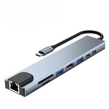 8-U-1 USB Type-C Hub sa dva HDMI kompatibilnim Rj45 Multi USB Adapter Napajanja Priključna Stanica za Prijenosno računalo Podrška za Prijenos Pd