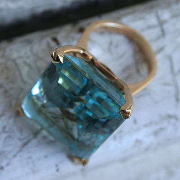 Bague Ringen Zlatna Boja je Plava CZ Crystal 20x25 mm Veliki Kamen Prstena Na Prst Za Žene Modni Nakit Pribor Anel Zaručnički Prsten
