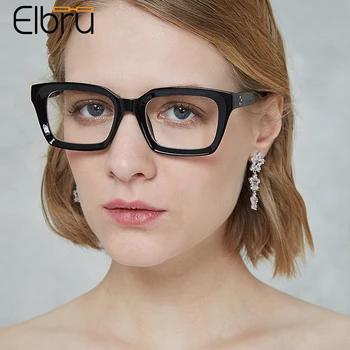 Elbru 2021 Vintage Black Trg Prevelike Naočale U Okvirima Ženske Retro Naočale, Optički Gospodo Jednostavne Naočale S Prozirnim Staklima Naočala