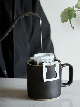 Klasicni Japanski Stil Keramičke Šalice S Ručkom Za Kućni Ured Šalice Kave Za Piće Crna i Bijela 2 Boje 350 Ml Ručni Rad