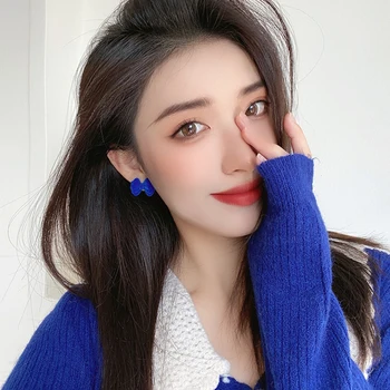 Korejski Moda Plava Boja Naušnice Stado Luk Srce Plave Naušnice-Roze Za Za Žene Elegantan Krug Pendientes Nakit