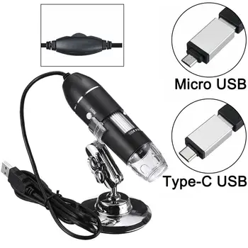 Mikroskop 1600X 2MP 1080 P 8 Led Podesivi Digitalni Type-C/Micro USB Povećalo E-Stereo USB Endoskop Za Telefon PC