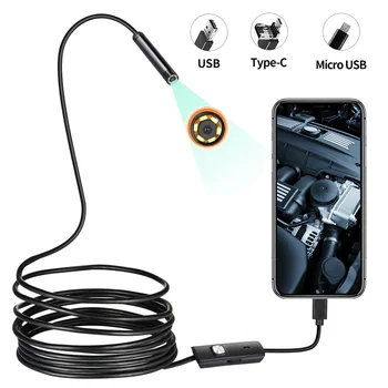 Mini Endoskop Kamera HD Vodootporan IP67 Podesivi Mekana Žica 6 LED 7 mm Auto-Endoskop Skladište za Android USB Telefon PC