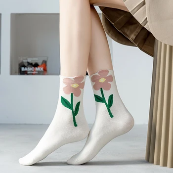 Nove Čarape S 3D Cvijet Tulipana, Jesensko-Zimske Modne Ženske Čarape, Pamučne Čarape Za Divlje Korejski Djevojke, Kreativna Slatka Svakodnevne Čarape, Ženske