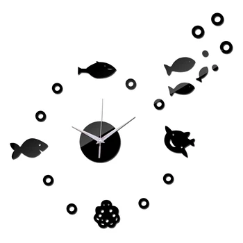 Novi dizajn diy home dekor kvarc zidni satovi kratki stil zidni sat mrtva priroda riba ogledalo akrilni materijal naljepnice za zid