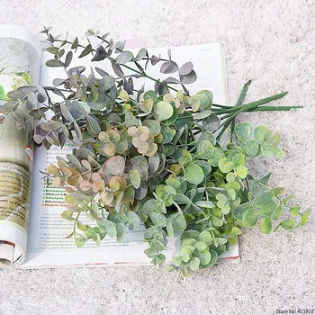 NOVI пыльное Umjetna biljka Plastični grančica eukaliptusa za Božićne vjenčanje uređenje Cvjetnih aranžmana umjetno lišće