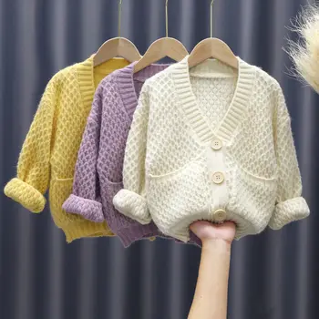 Novost 2021, Jesensko-Zimski džemper-cardigan za djevojčice, Pletene Kardigan, Džemper, Dječje Odjeće, Džemper za male djevojčice, Kaput W186