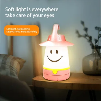 Osmijeh Led Svjetiljka Prijenosni Noćno Svjetlo Kamp Lanterna Mini Rotirajući Šator Svjetlo Lampe Uređenje Kamp Svjetlo Za Djecu Na Otvorenom