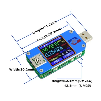 PHONEFIX UM25 UM25C Bluetooth USB Multimetar Tester Struje Napona Kapaciteta s Kabelom Za Mjerenje Napunjenosti Baterije