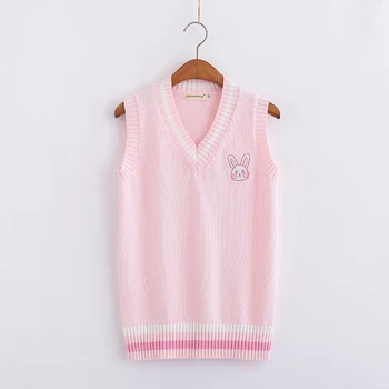 Pink Mali Džemper s vezom Zeca, prsluk, pletene pulover u japanskom stilu za srednje škole