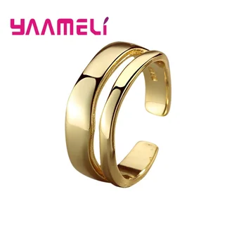 Pravi Dvoslojni Prsten Od 925 Sterling Srebra Za Žene, Podesiva Vjenčanje Fin Nakit, Jednostavan Dizajn, Pribor Zlatne Boje