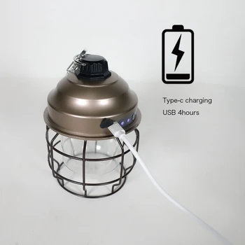 Prijenosni Berba Metalni Privjesak Svjetla 3600 mah Baterija Led Svjetiljka Za Kamp Punjenje Jednostavan Lampa Za Šatore Na Otvorenom, 3 Boje