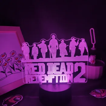 Red Dead Redemptions 2 Logo Igra Lik Arthur Morgan 3D Lampe Led RGB Noćne Svjetiljke Cool Poklon Krevet Soba Stol Šareni Ukras