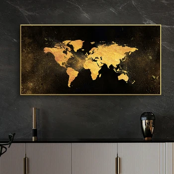 Sažetak Zlatna Karta Svijeta Platnu Zidni Umjetničke Slike za Dnevni boravak Office Home Dekor Modernog Plakat i Ispis Bez Okvira