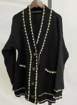 Sjajna Gorski Kristal Izvlačenja Kardigan ženski Džemper sa v-izrez zimski Veliki Veličina Slobodna odjeća