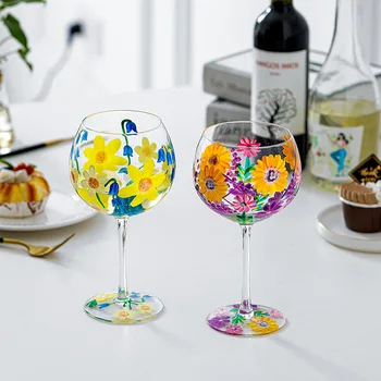 Skandinavski Obojene Staklene Čaše Za Vino, Kreativna Cvijeće S Ručno Oslikane, Čašu Za Vino, Kućanskih Obojene Čašu, Kristalna Posuđe Za Šampanjac