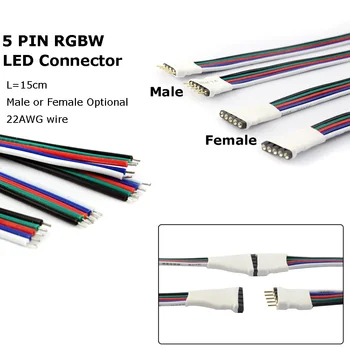 Spojnica polaganje LED Solderless RGBW 5 штырей Muški Ženski konektor LED sa 15CM dugi isukanim žicom slobodna заварка