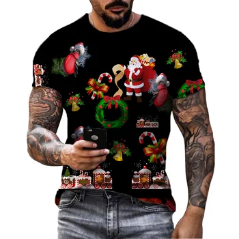 Svakodnevni Božićno Majica Okruglog izreza i 3D Ispis Za muškarce i Žene, Moda Majica sa Djeda Mraza, Božić božićno drvce, kratkih rukava