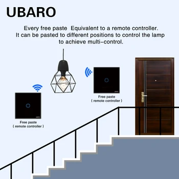 UBARO EU/UK 433 Mhz RF Bežični Prekidač za Upravljanje Bijela Luksuzni Crystal Staklena Ploča Zidna Svjetiljka Dodir Istraživanjima Stepenice Dual Prekidač za Upravljanje