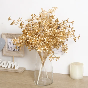Umjetne Plastične Cvijeće Božićne Zlatne Lažni Biljke Ukrasne Predmete za Dom Cvjetno Dekor za Spavaću sobu Vjenčanje Pribor