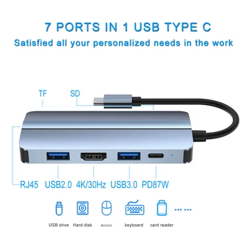 USB C Hub HDMI S Priključnom Stanicom Ethernet Type C Razdjelnik Za Internet RJ45, USB 2,0 3,0 SD TF PD Adapter Za Macbook Pro Air