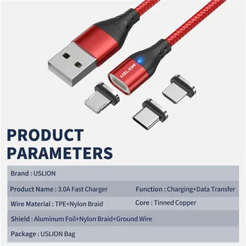 USLION 540 Rotirajući Led Magnetski mikro-Kabel za Prijenos podataka USB (A-Type C 3A Žica Za brzo Punjenje Za iPhone 13 12 Pro Max Samsung Xiaomi