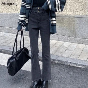 Visoki struk spaljene traperice Ženske čizme dužina traper hlače tanak Харадзюку klasicni Proljeće korejski stil krzna-liniju ulične odjeće mršavi šik