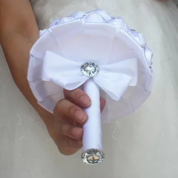 WifeLai-Jeftini svadbeni buket od čiste bijele svile sa srebrnim kamen, Novi однотонный bijelo vjenčanje cvijet, buket s lukom W323