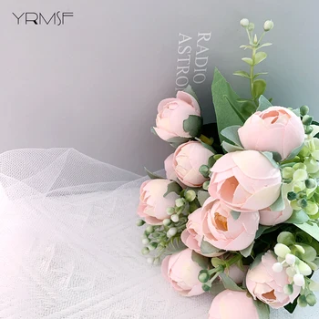 YRMSF Umjetno Cvijeće Svilene Čajna Ruža Buket Roza Ruža DIY Lažni Biljke Pravi Dodir Cvijeće Kućni Vrtna Dekoracija Vjenčanja