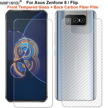 Za Asus Zenfone 8 Flip ZS590KS / ZS672KS 1 set = Soft stražnji film od karbonskih vlakana + Prednji zaštitni sloj od kaljenog stakla